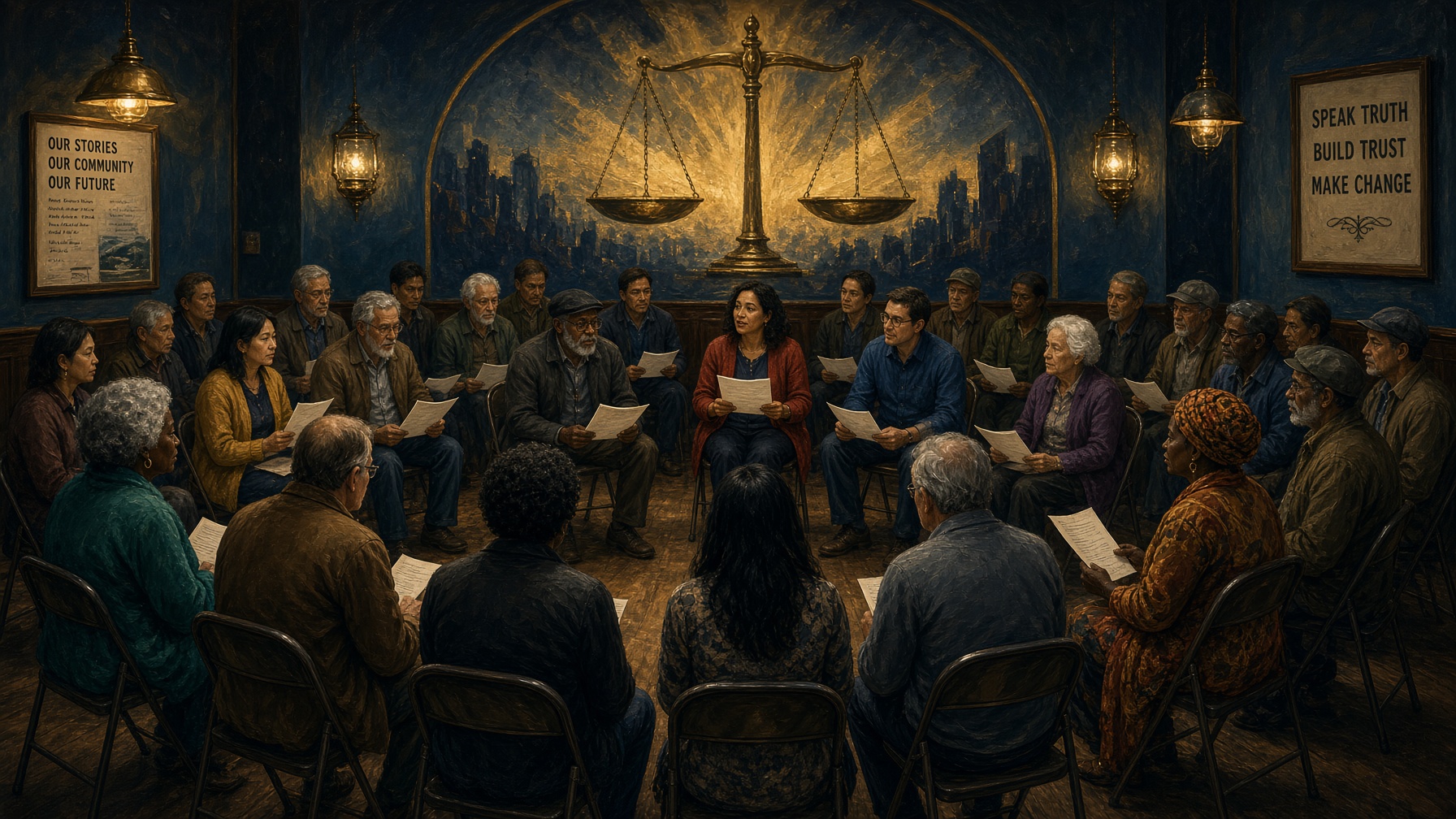 A community circle sharing testimony